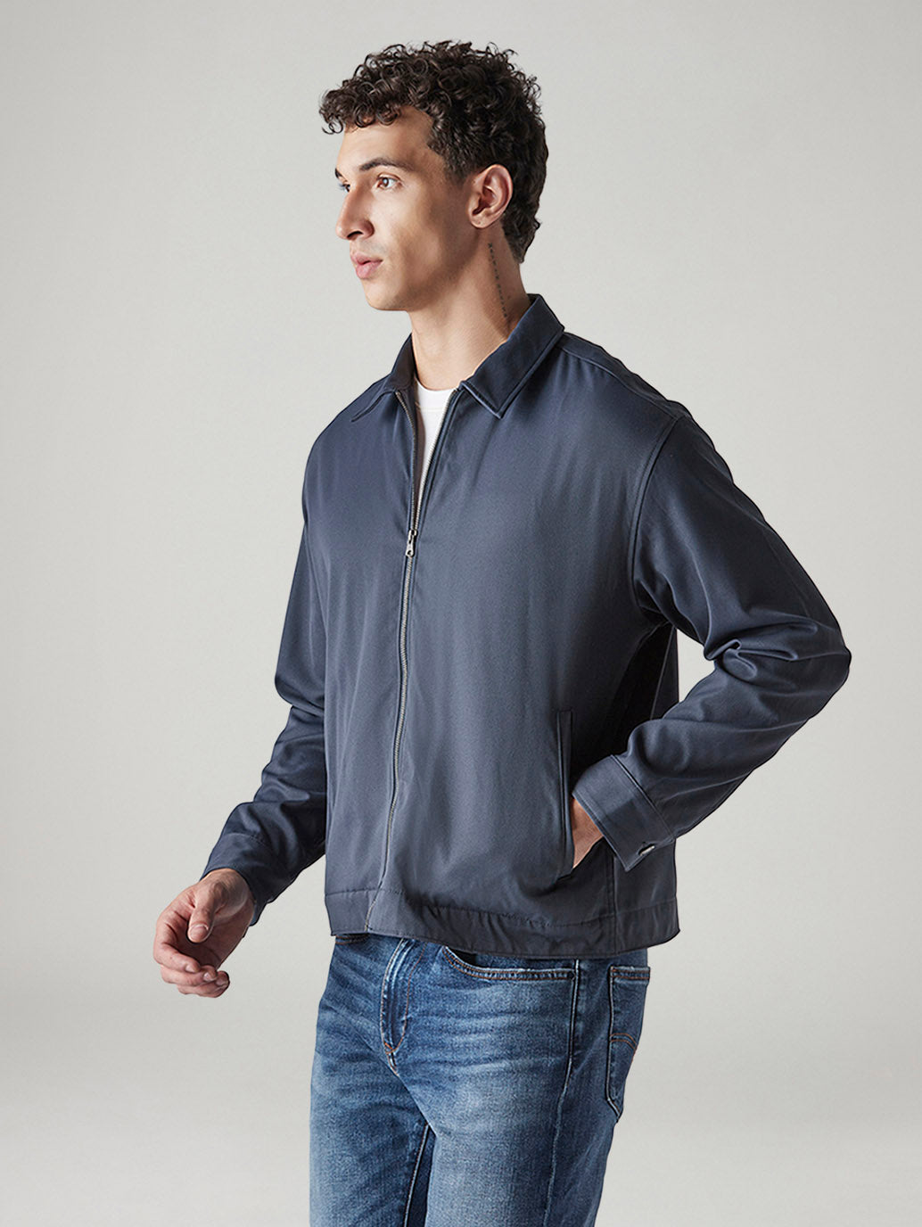 Men's Solid Regular Fit Redloop Denim Tech Jacket