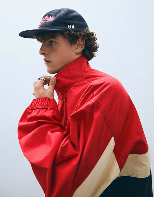 Zip-up windbreaker in red jacket