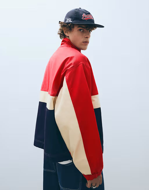 Zip-up windbreaker in red jacket