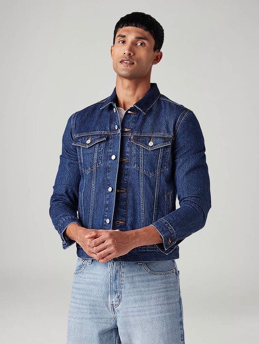 Men's Solid Regular Fit Denim Trucker Jacket