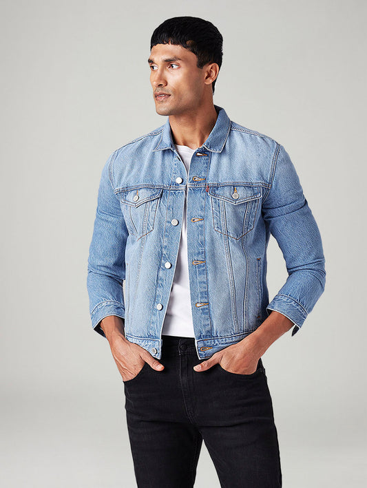 Men's Solid Regular Fit Denim Jacket