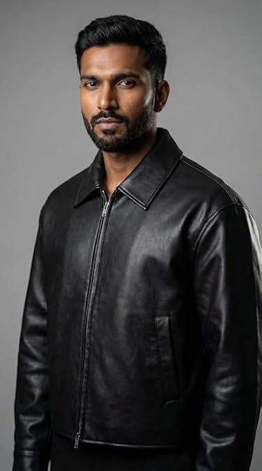 Men’s Stylish Collar Black Leather Jacket