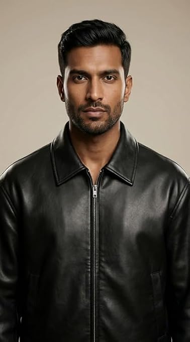 Men’s Stylish Collar Black Leather Jacket