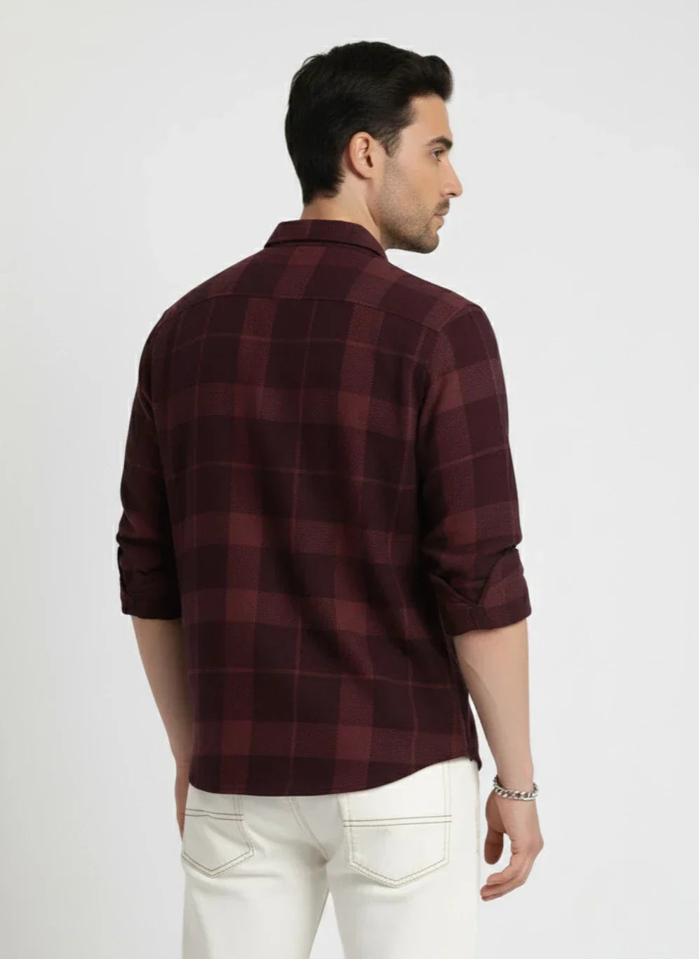 Men's Premium Maroon Checked Cotton Shirt | Full Sleeve Casual Fit Shirt