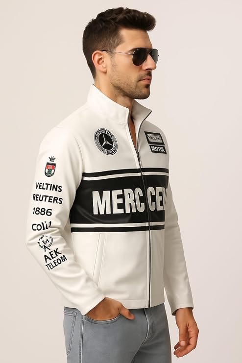 White Motorsport-Inspired Racing Streetwear Jacket