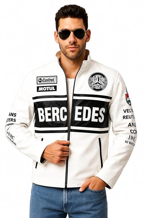 White Motorsport-Inspired Racing Streetwear Jacket