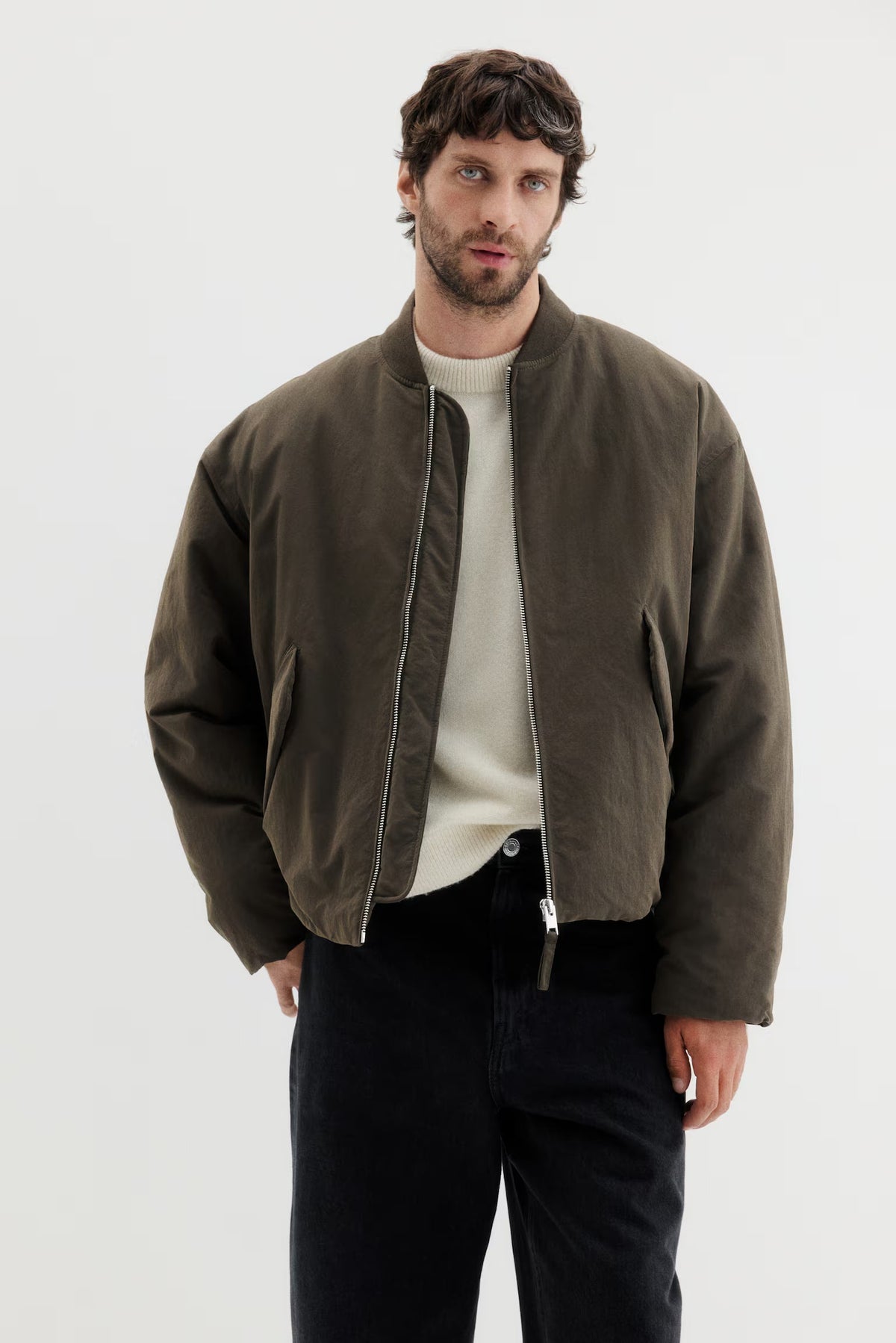 Loose-Fit Nylon Bomber Jacket