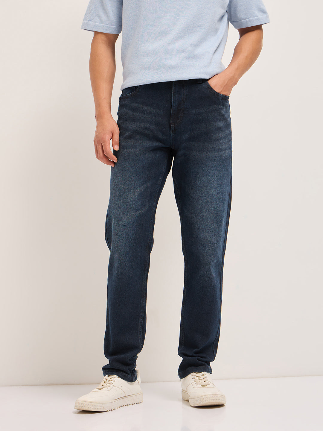 Dark Blue with Mid Fade Mid-Rise Slim Fit Jeans
