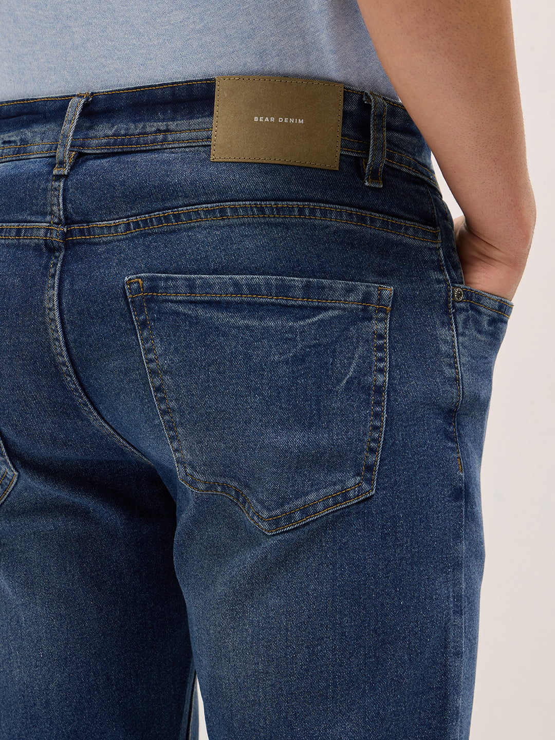 Mid Blue Mid-Rise Slim Fit Jeans with Light Fade