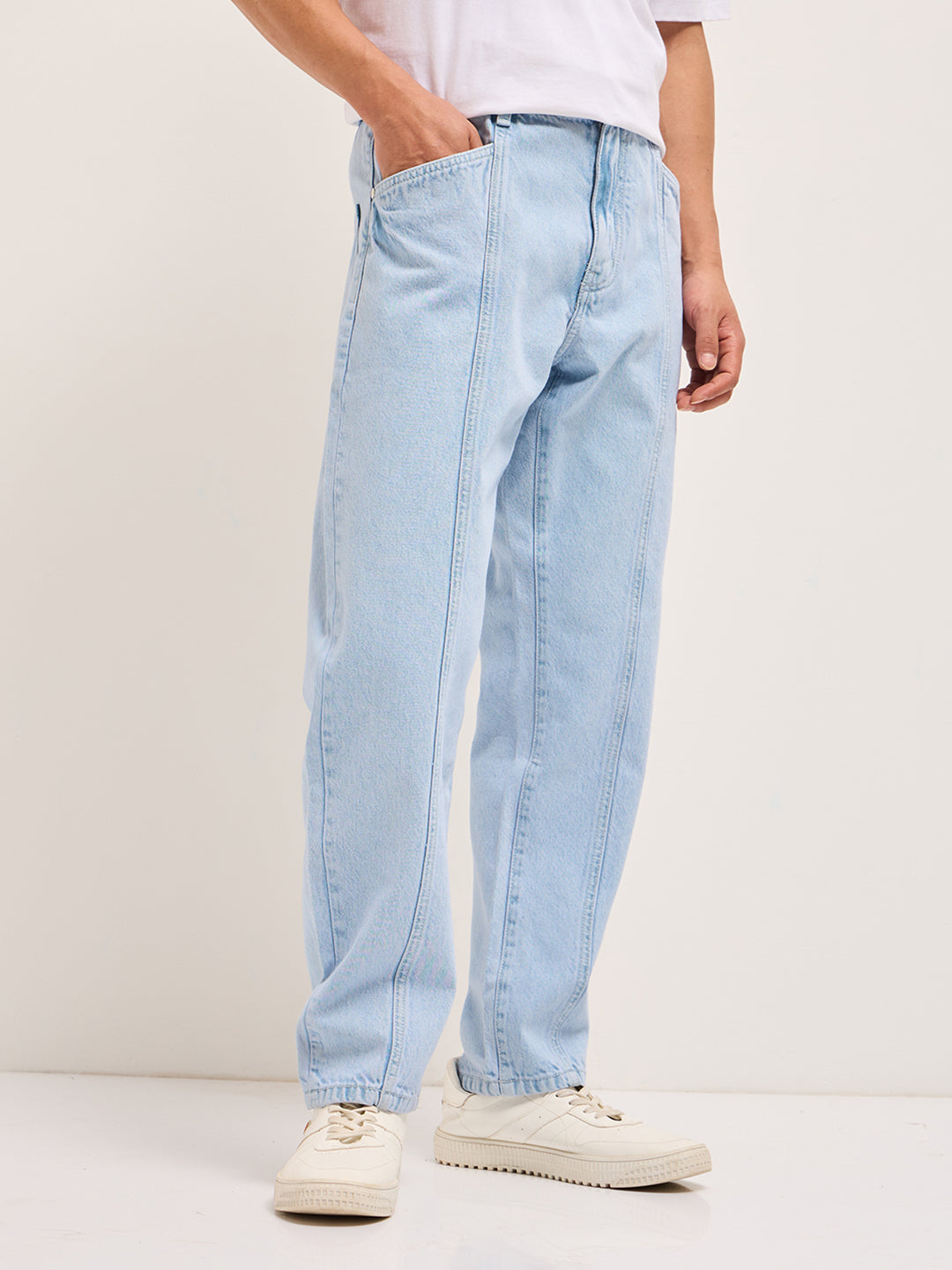 Light Blue Mid-Rise Elasticated Waist Relaxed Fit Jeans