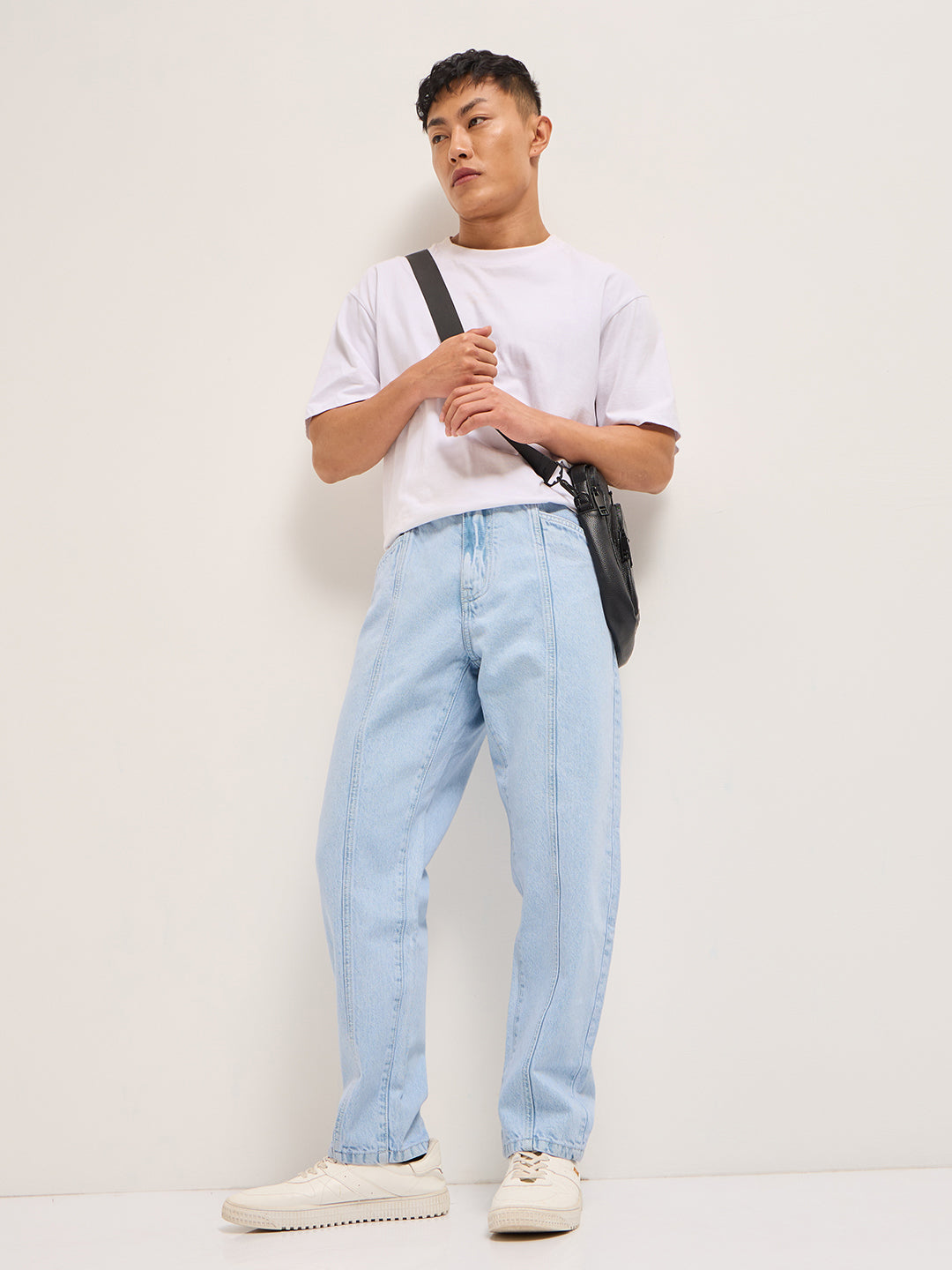 Light Blue Mid-Rise Elasticated Waist Relaxed Fit Jeans
