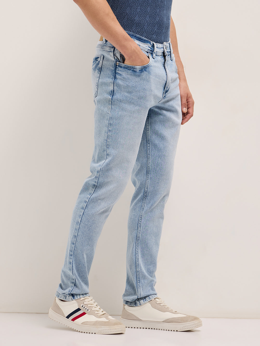 Light Blue Mid-Rise Slim Fit Jeans with Light Fade