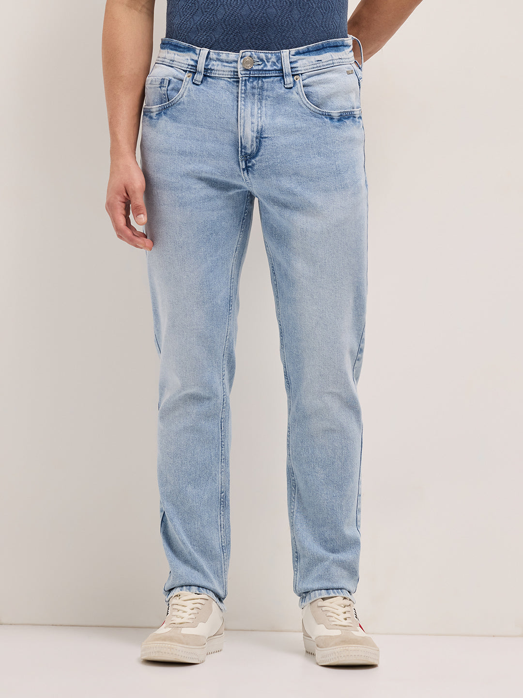 Light Blue Mid-Rise Slim Fit Jeans with Light Fade
