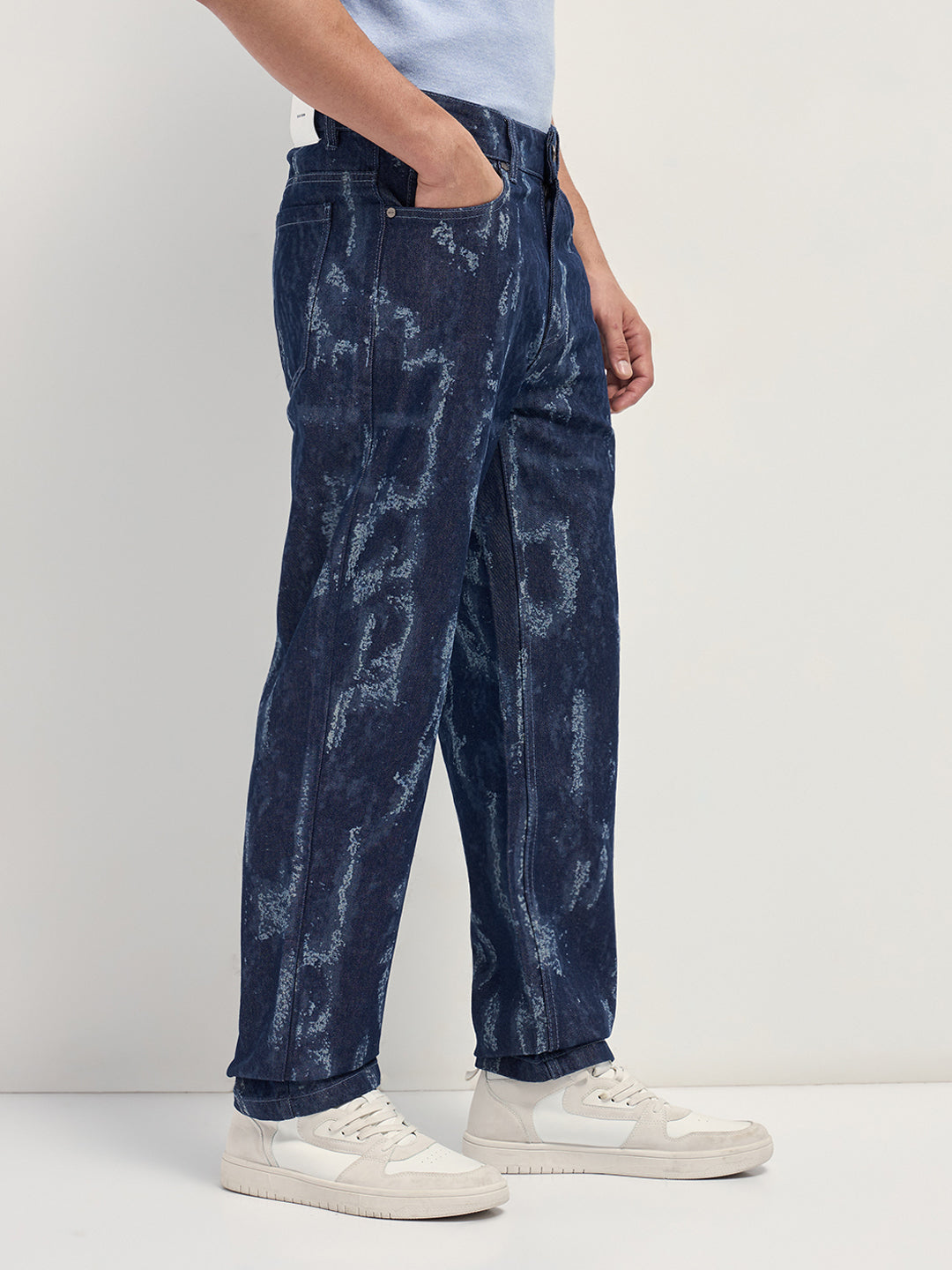 Blue Straight Fit Jeans with Bleached Effect