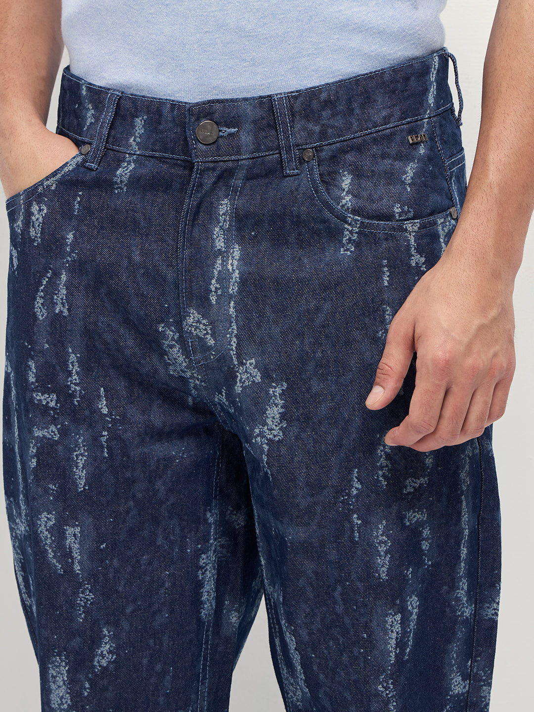 Blue Straight Fit Jeans with Bleached Effect