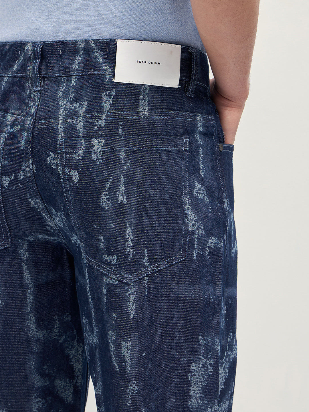Blue Straight Fit Jeans with Bleached Effect