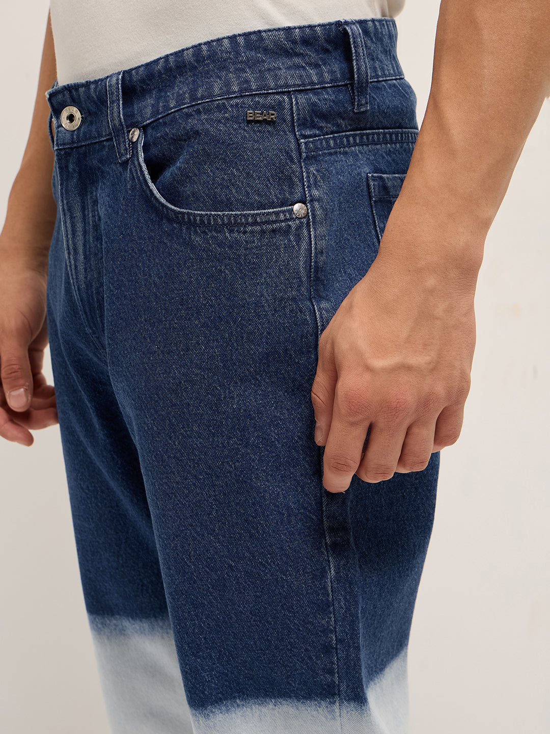Mid Blue Mid-Rise Straight Fit Jeans with Heavy Gradient Fade