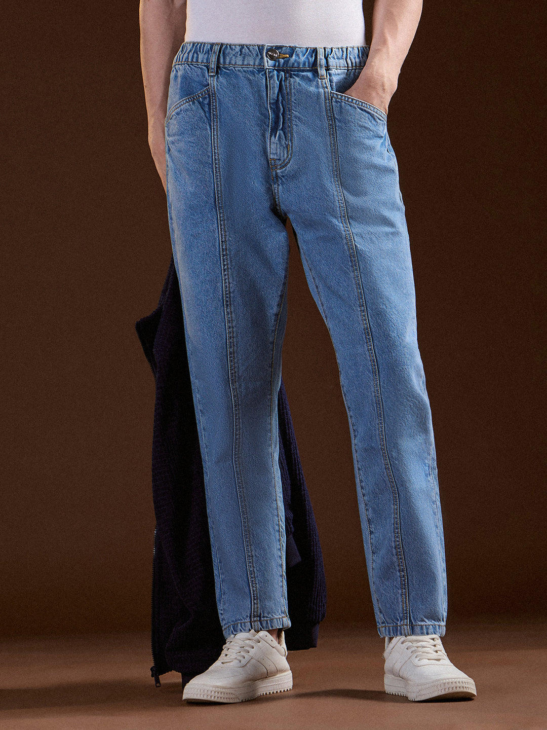 Light Blue Mid-Rise Elasticated Waist Relaxed Fit Jeans