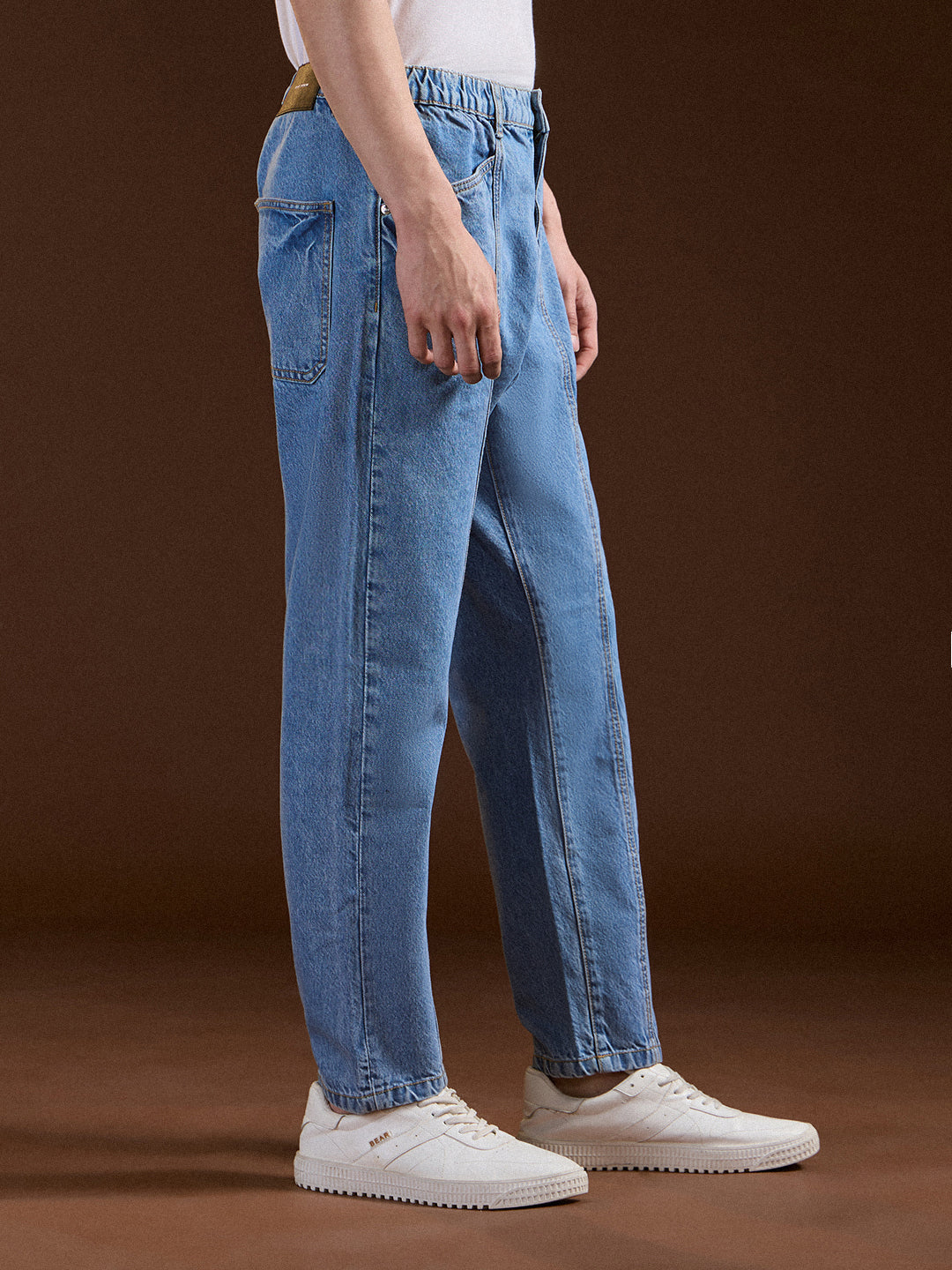 Light Blue Mid-Rise Elasticated Waist Relaxed Fit Jeans