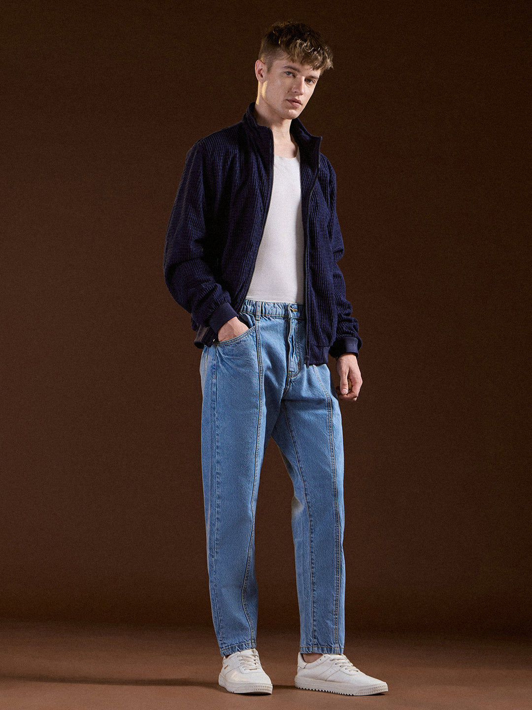 Light Blue Mid-Rise Elasticated Waist Relaxed Fit Jeans