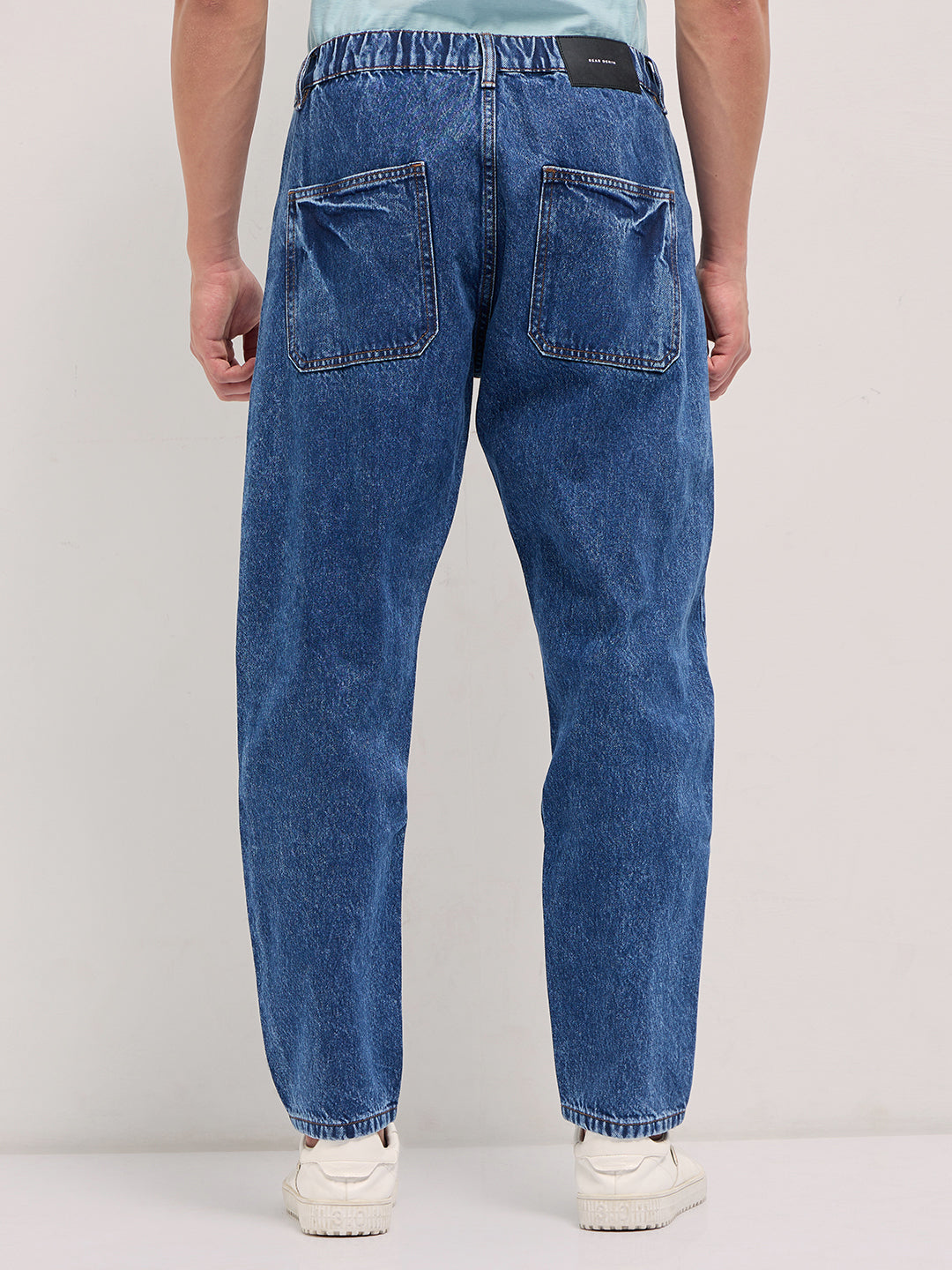 Mid Blue Mid-Rise Elasticated Waist Relaxed Fit Jeans