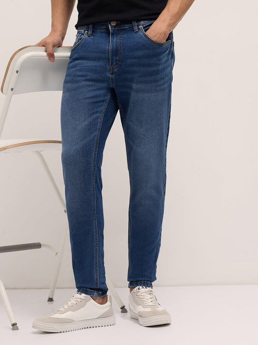 Mid Blue Mid-Rise Skinny Fit Jeans with Light Fade
