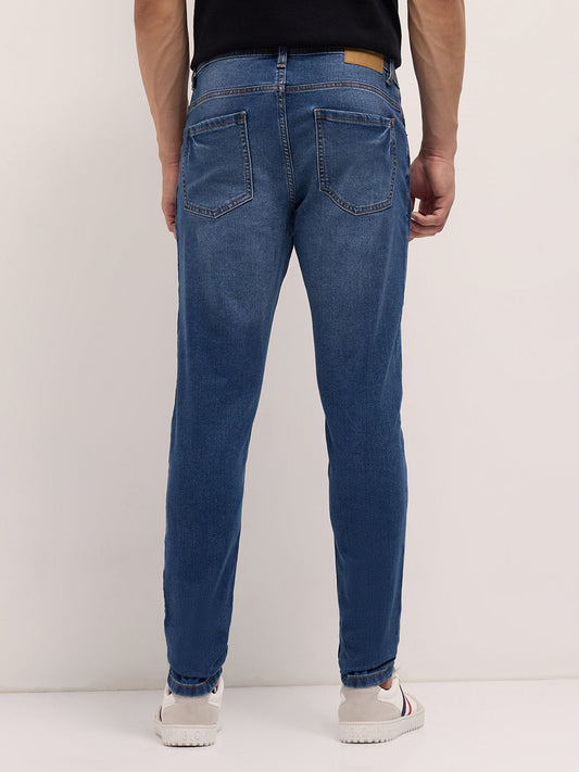 Mid Blue Mid-Rise Skinny Fit Jeans with Light Fade