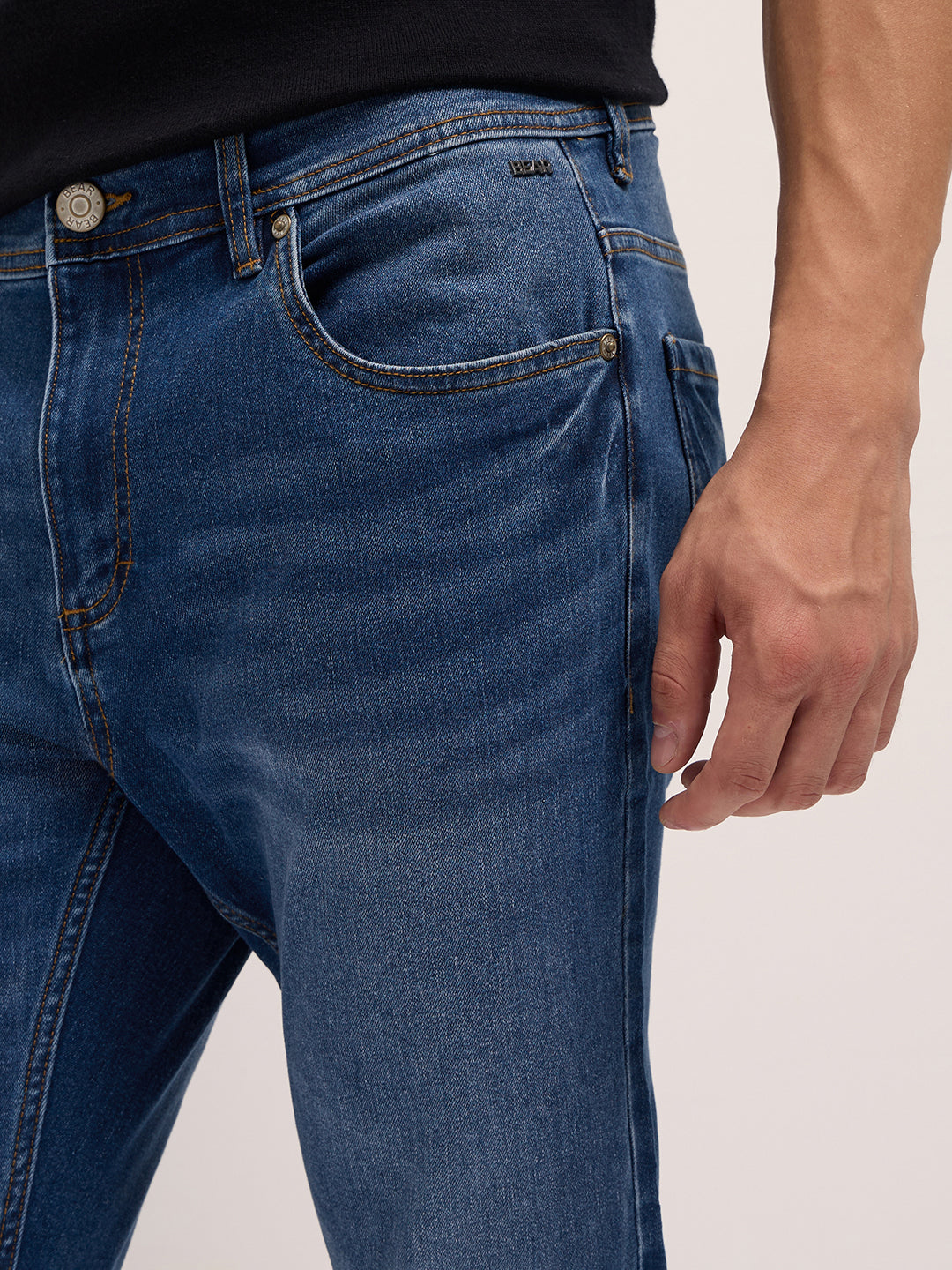 Mid Blue Mid-Rise Skinny Fit Jeans with Light Fade