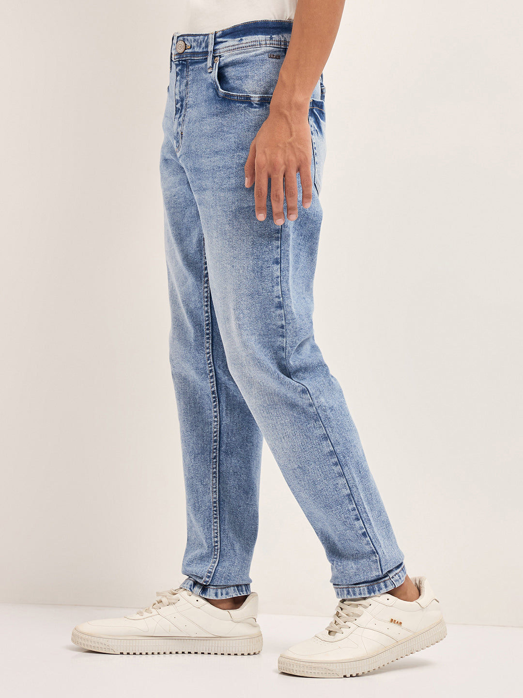 Light Blue Mid-Rise Slim Fit Jeans with Mid Fade