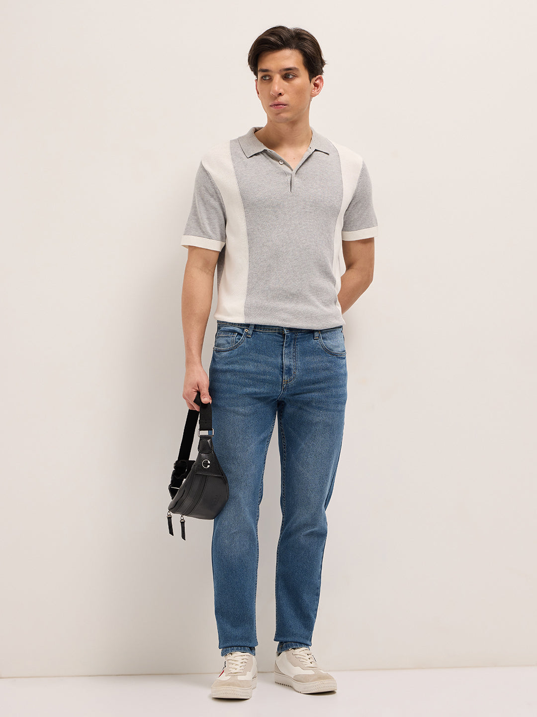 Mid Blue Mid-Rise Slim Fit Jeans with Light Fade