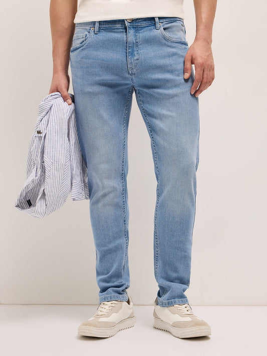 Light Blue Mid-Rise Slim Fit Jeans with Light Fade