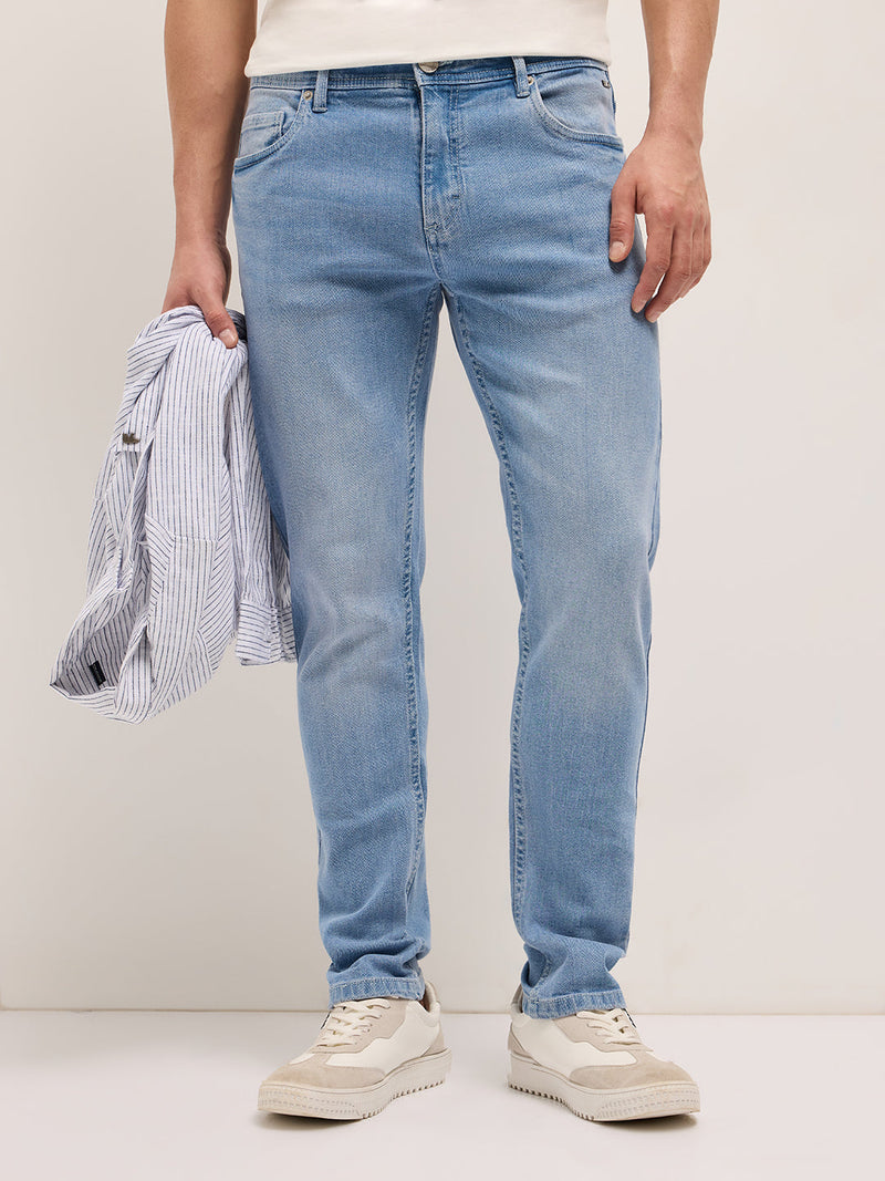 Light Blue Mid-Rise Slim Fit Jeans with Light Fade