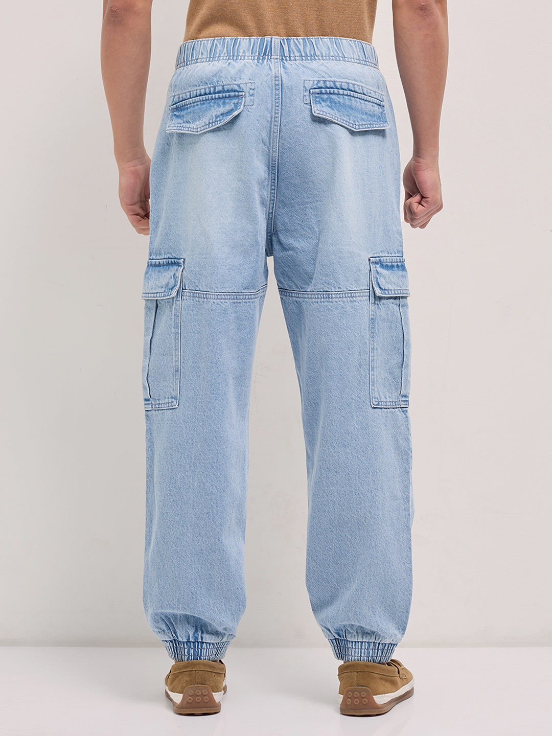 Light Blue Baggy Fit Jogger-Style jean with Cargo Pockets