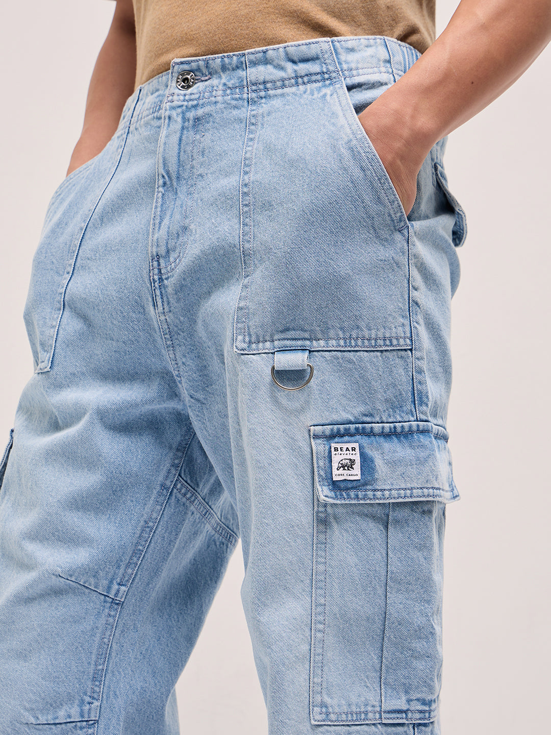 Light Blue Baggy Fit Jogger-Style jean with Cargo Pockets