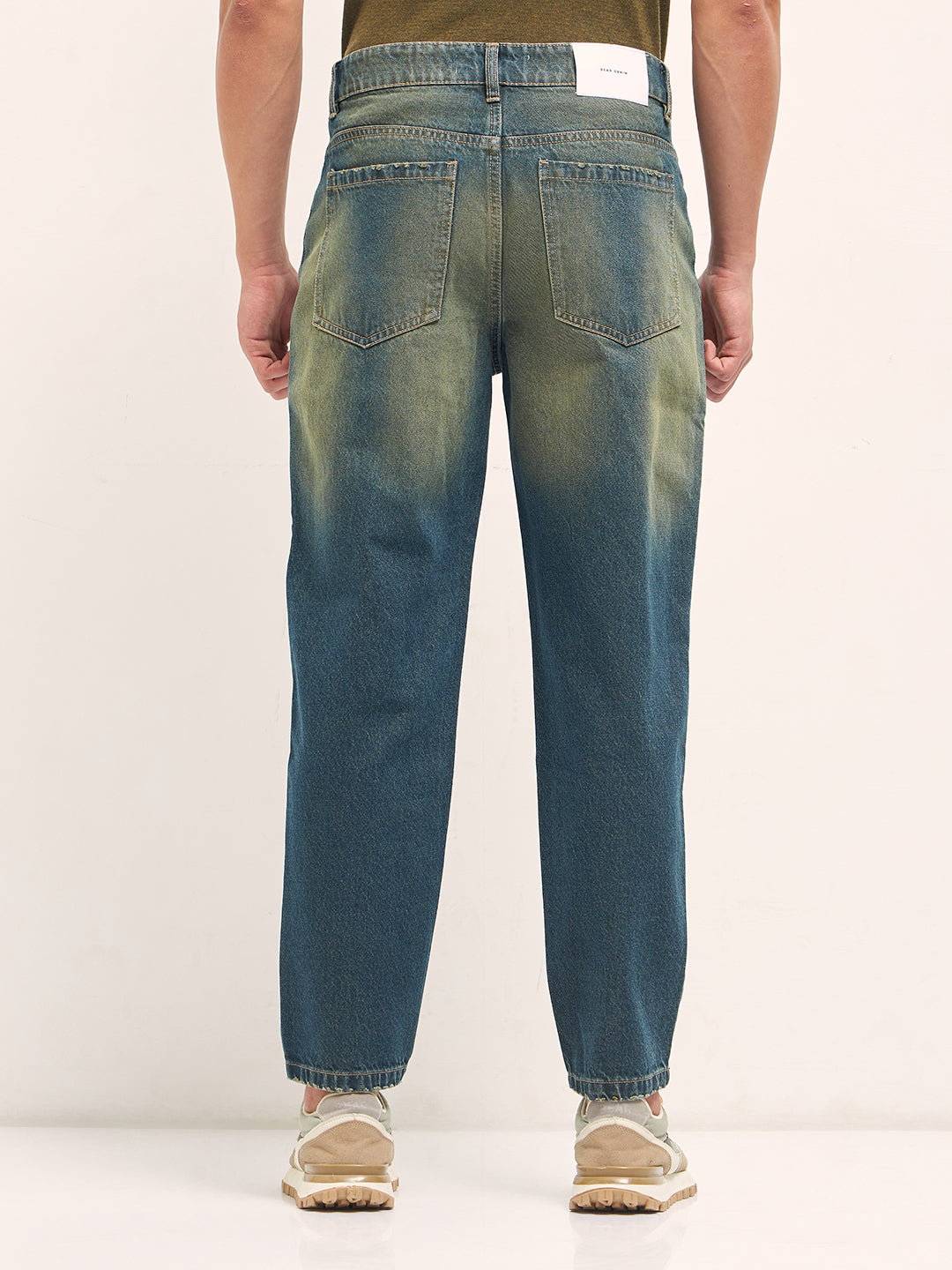 Mid Blue Mid-Rise Straight Fit Jeans with Heavy Washed Effect