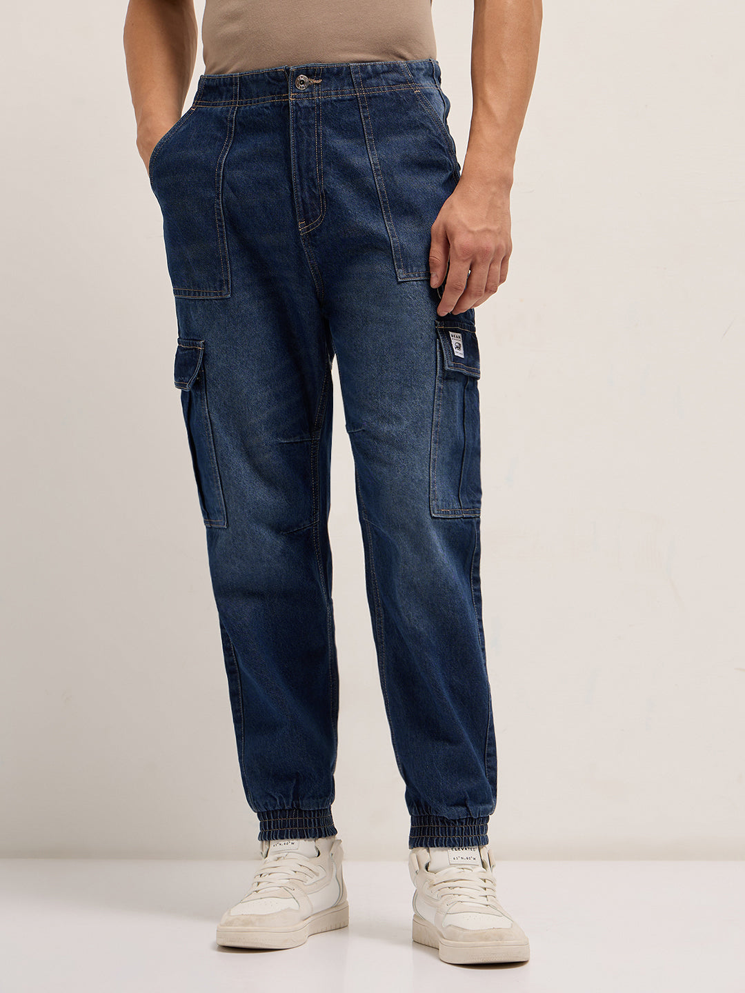 Dark Blue Baggy Fit Jogger-Style jean with Cargo Pockets