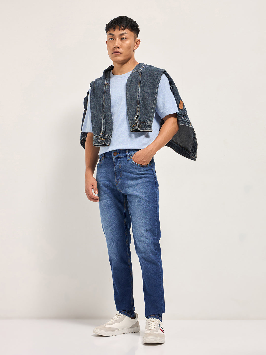 Blue with Light Fade Skinny Fit Mid-Rise Jeans