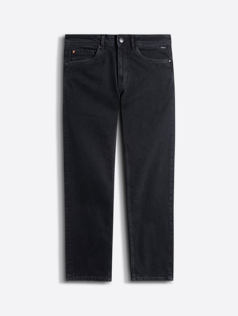 Black Mid-Rise Straight Fit Jeans with Light Fade