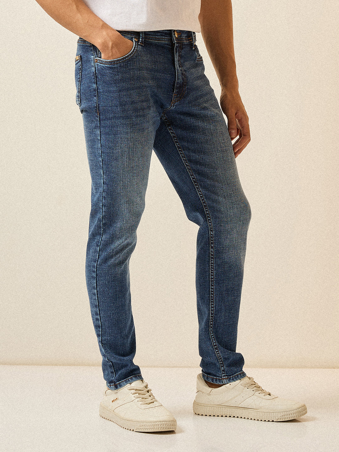 Mid Blue with Light Fade Skinny Fit Mid-Rise Jeans
