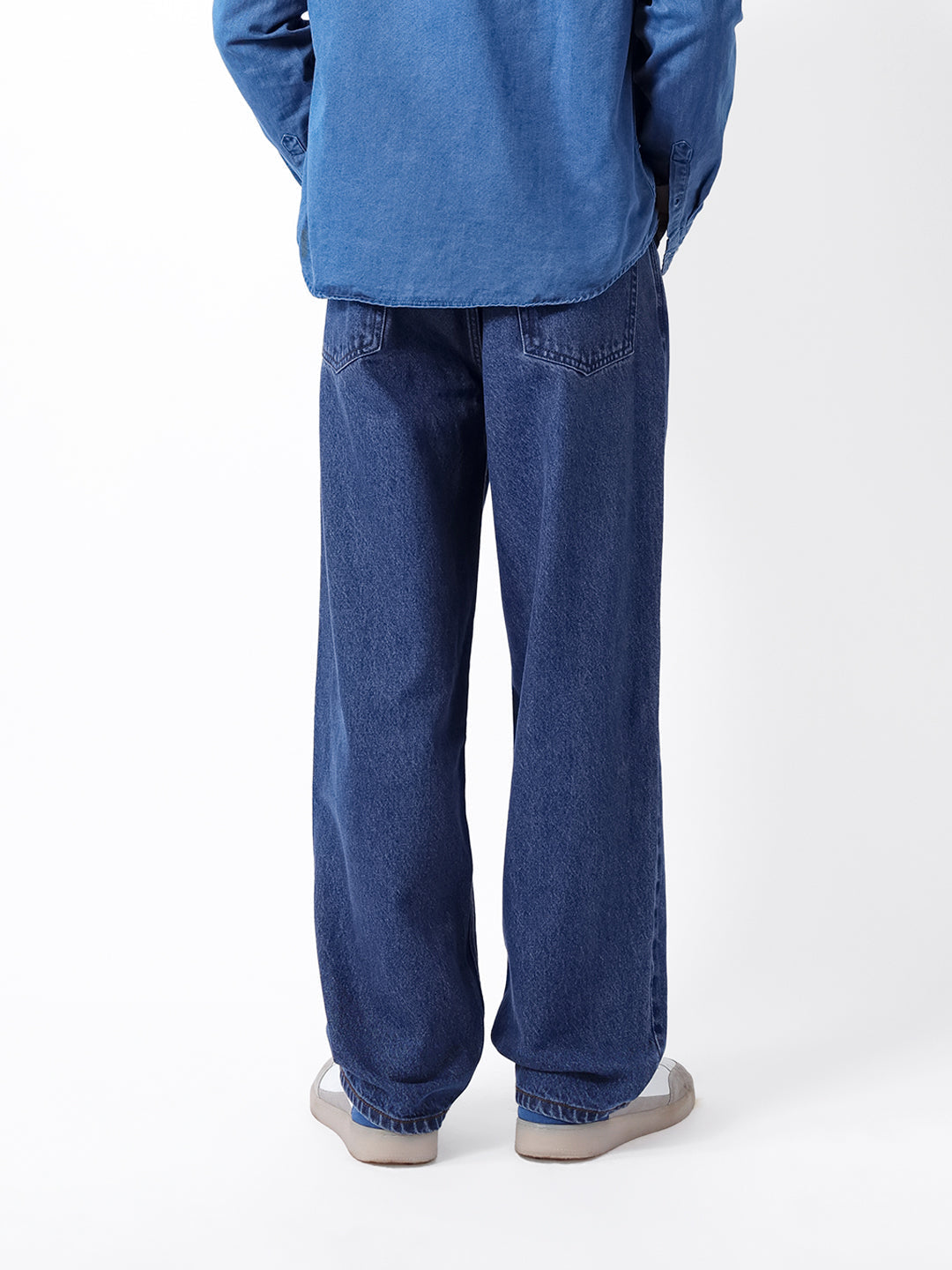Mid Blue Mid-Rise Baggy Fit Jeans with Light Fade