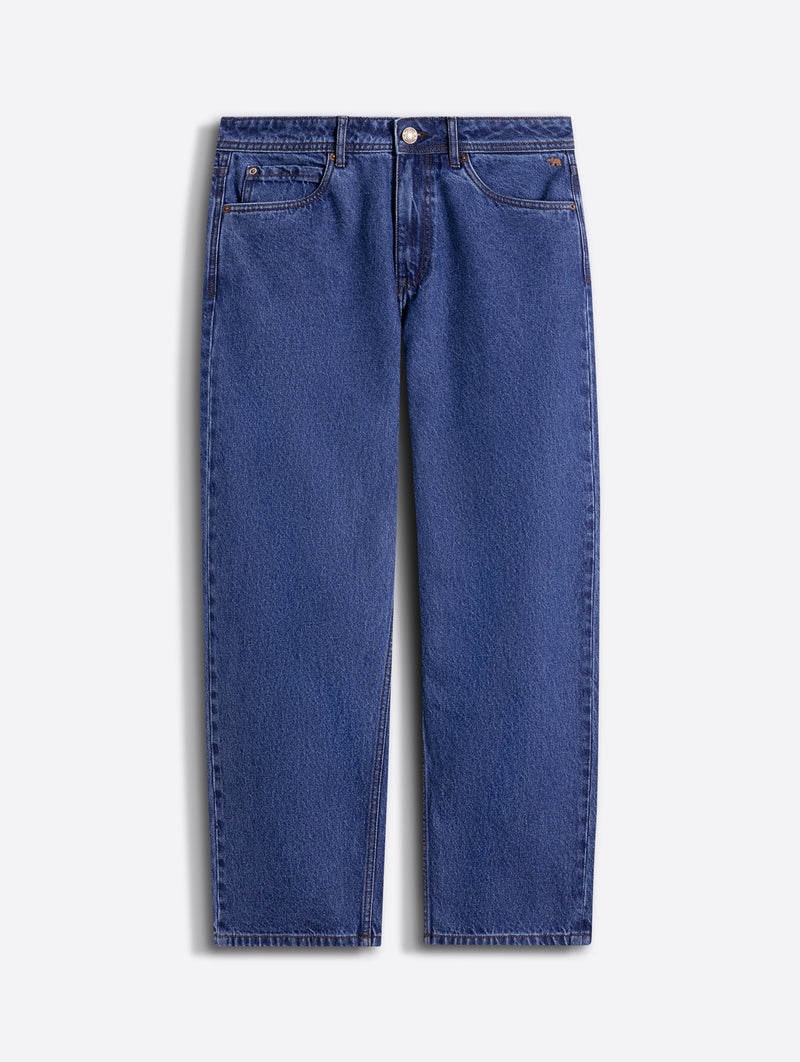 Mid Blue Mid-Rise Baggy Fit Jeans with Light Fade