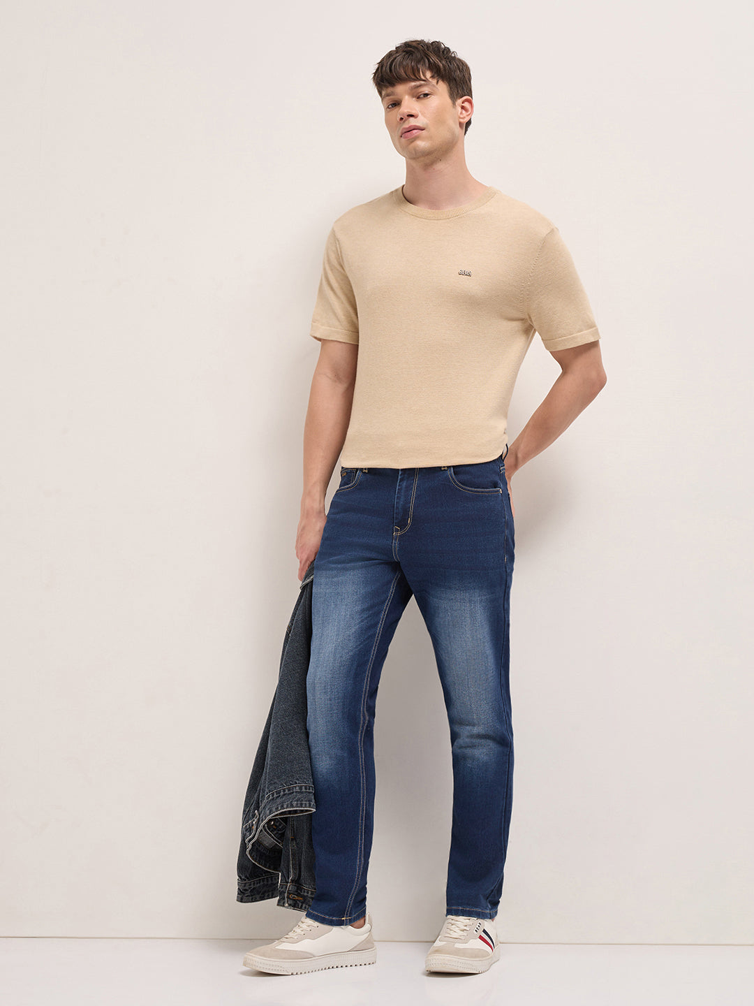 Blue Mid-Rise Slim Fit Jeans with Mid Fade
