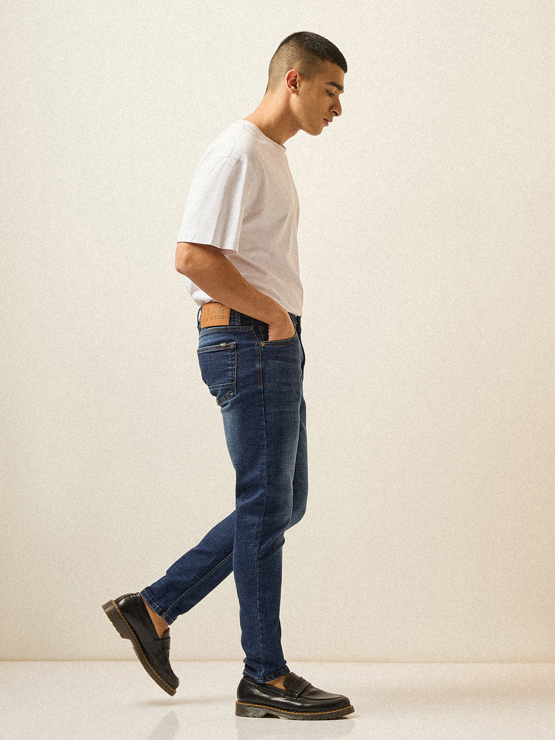 Dark Blue with Mid Fade Mid-Rise Skinny Fit Jeans
