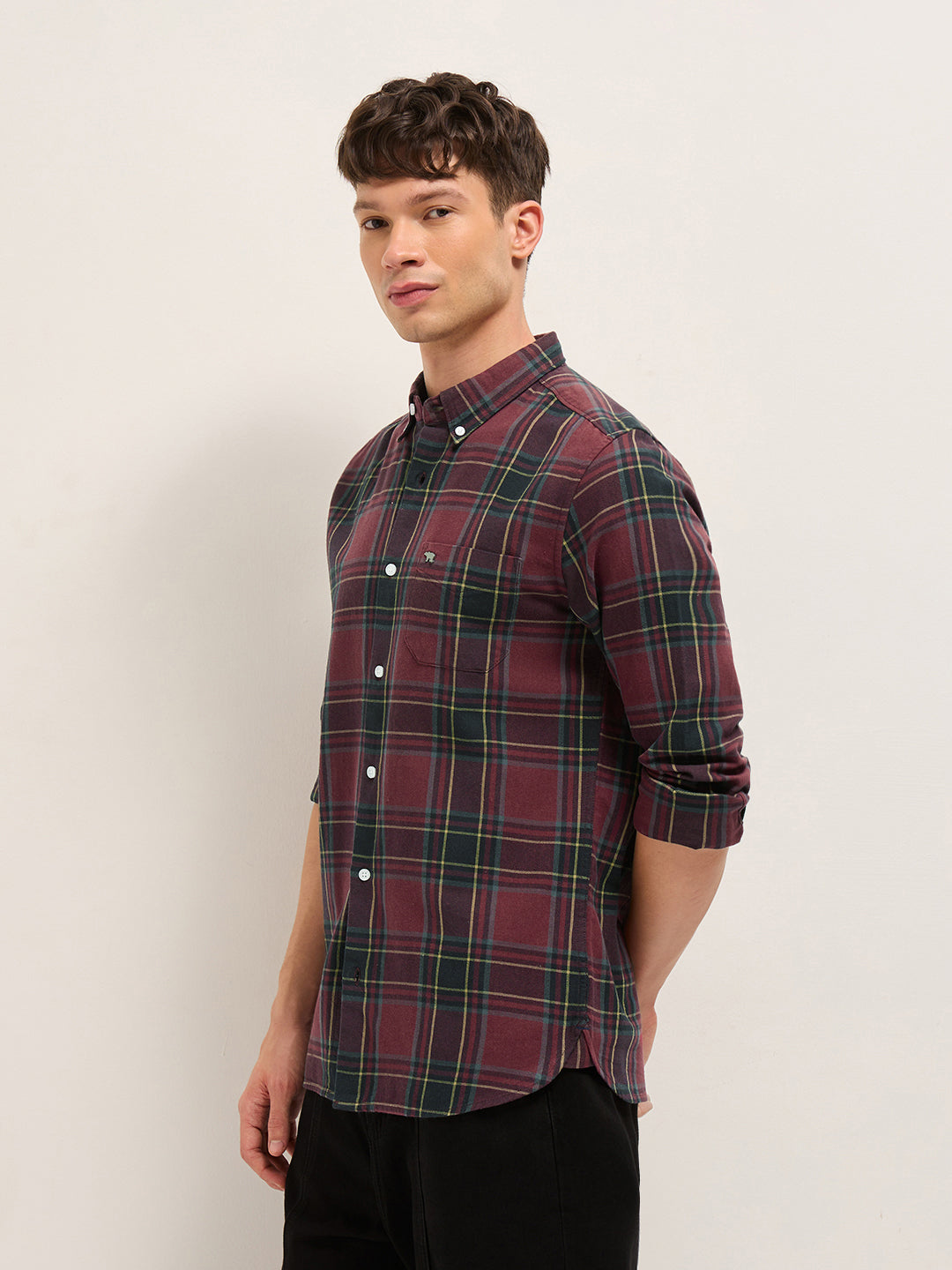 Multicolor Woven Checked Slim Fit Casual Shirt