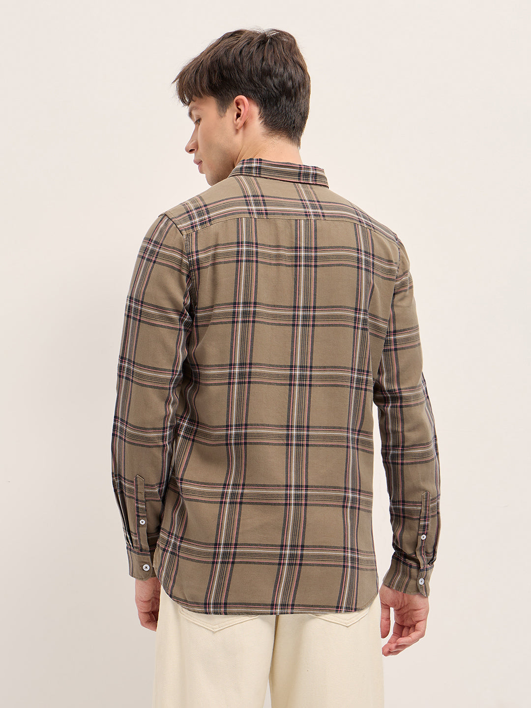 Brown Woven Checked Slim Fit Casual Shirt