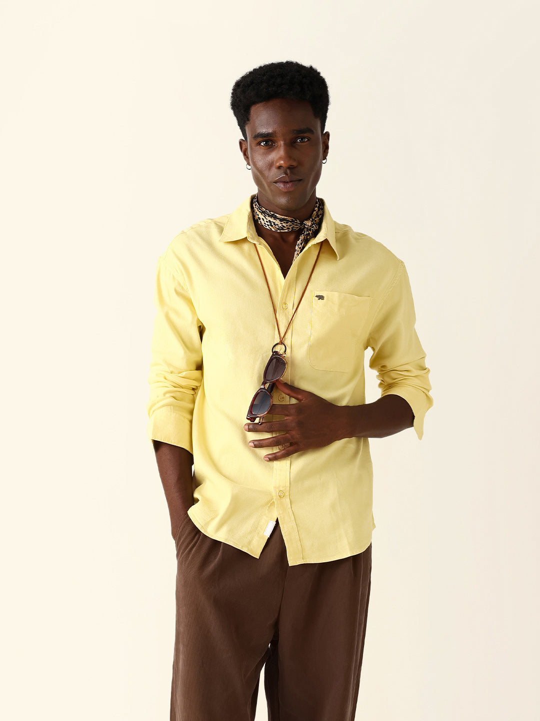 Yellow Solid Cotton Blend Relaxed Fit Casual Shirt