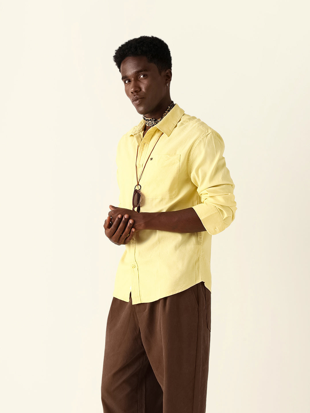 Yellow Solid Cotton Blend Relaxed Fit Casual Shirt