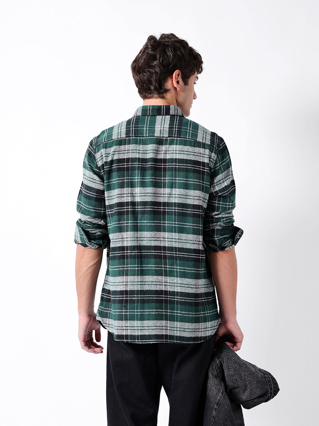 Green Flannel Check Slim Fit Casual Shirt