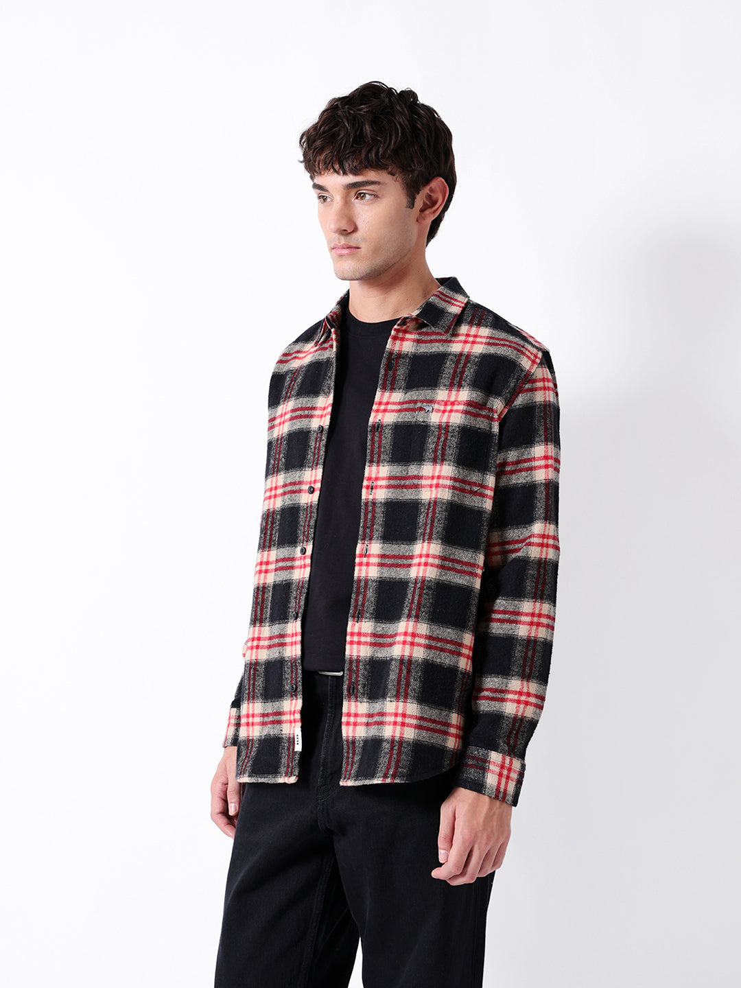 Black & Red Regular Fit Woven Check Flannel Casual Shirt