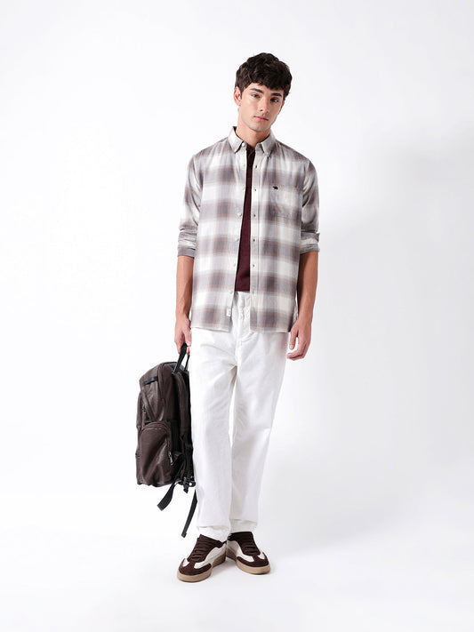 Brown Flannel Checked Slim Fit Casual Shirt